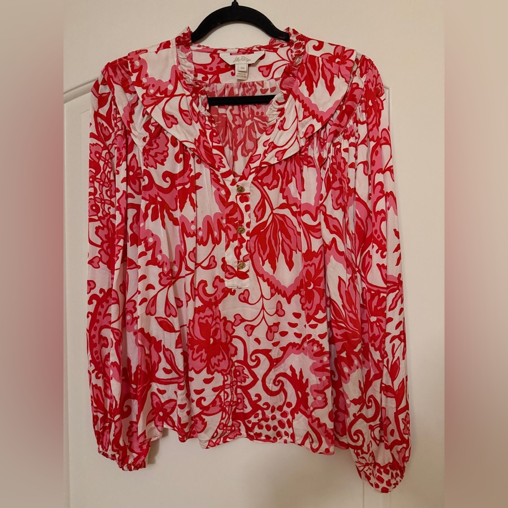 Lilly Pulitzer Japhia long sleeved blouse in coconut spicy socialite